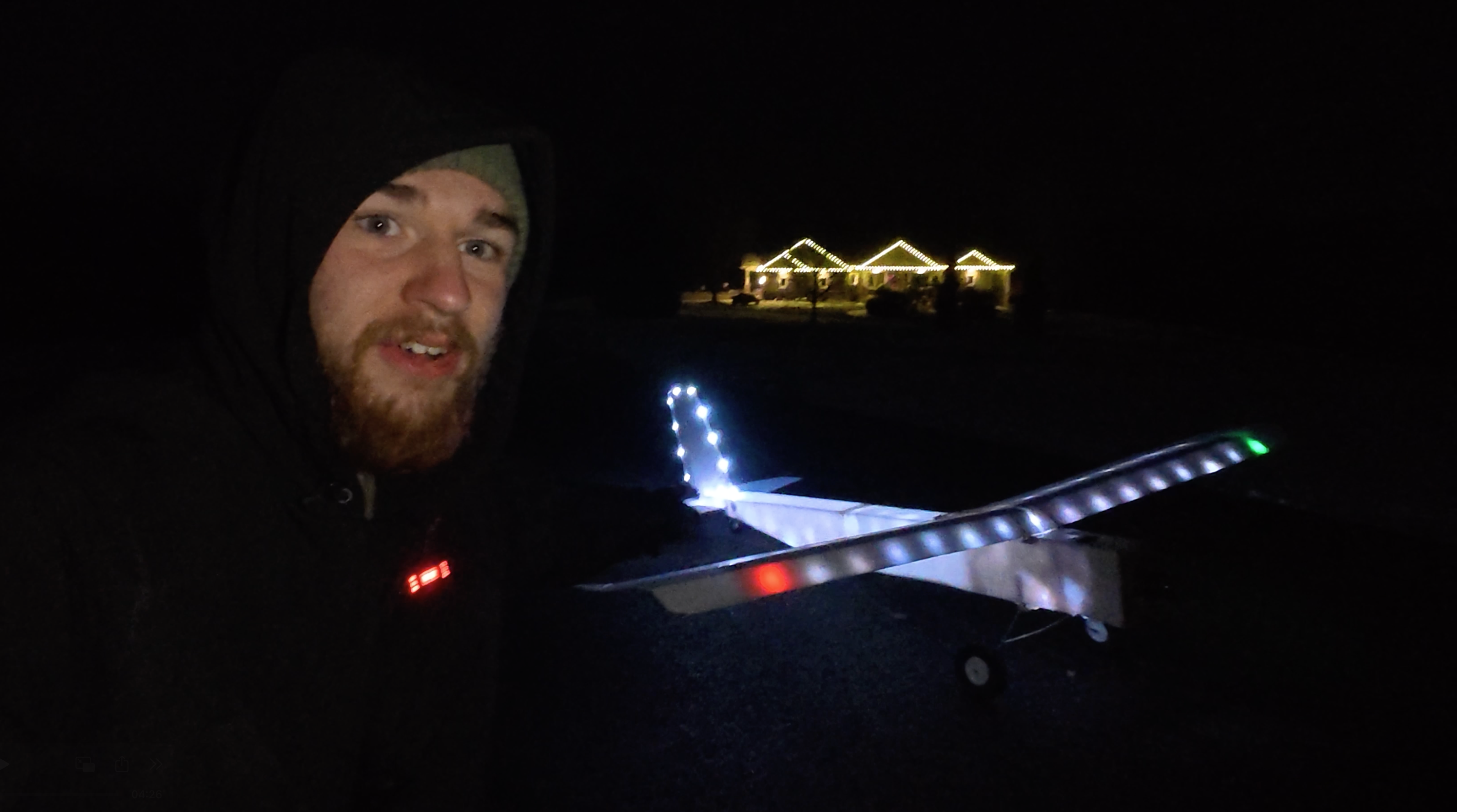 Close-up of WS2815 LED wing lighting on the RC airplane