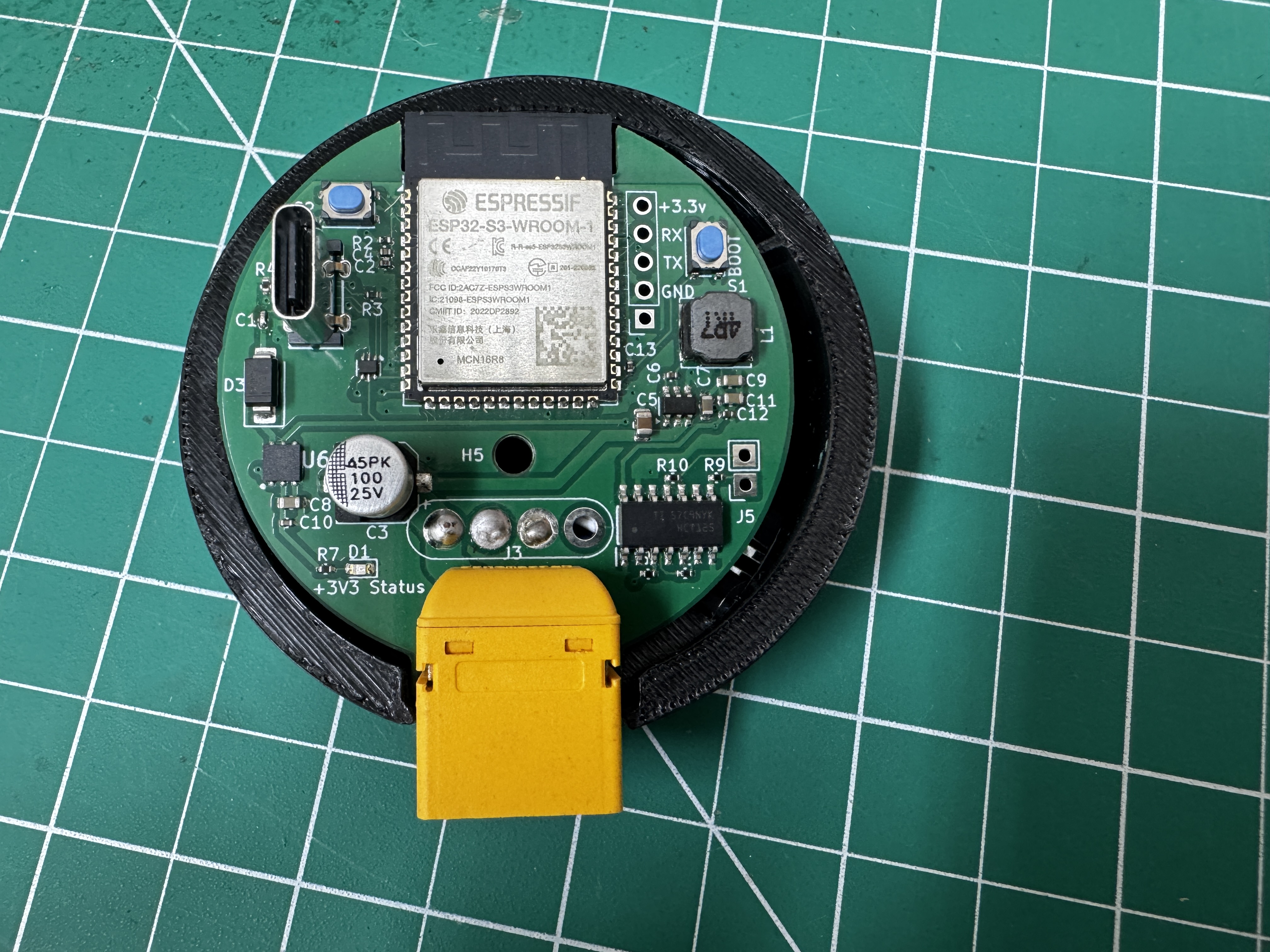 Close-up of the Wi-Fi RC LED Controller PCB showing the ESP32 Wi-Fi module, XT60 power connector and LED outputs
