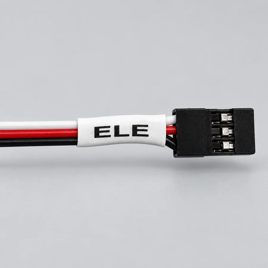 A single servo connector with an ELE label shrunk onto the lead just behind the plug