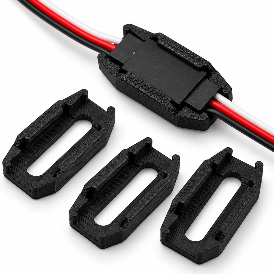 One lock installed on a joined servo connection and three loose locks beside it