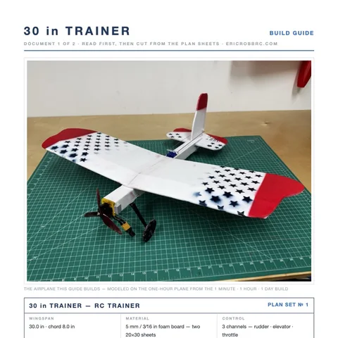 The build-guide cover: the finished 30-inch ER Sparrow Mk II trainer
