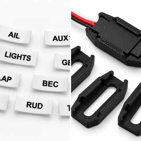 Servo lead labels and connector safety locks side by side